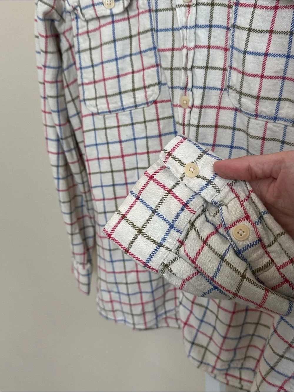 Zara XL Cream Multicolor Plaid Oversized Button-Down Flannel Shirt